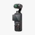 AGL07481 - DJI Osmo Pocket 3 Glas.tR SLIM in Clear showing the front, partial side with camera monitor positioned horizontally facing the left side