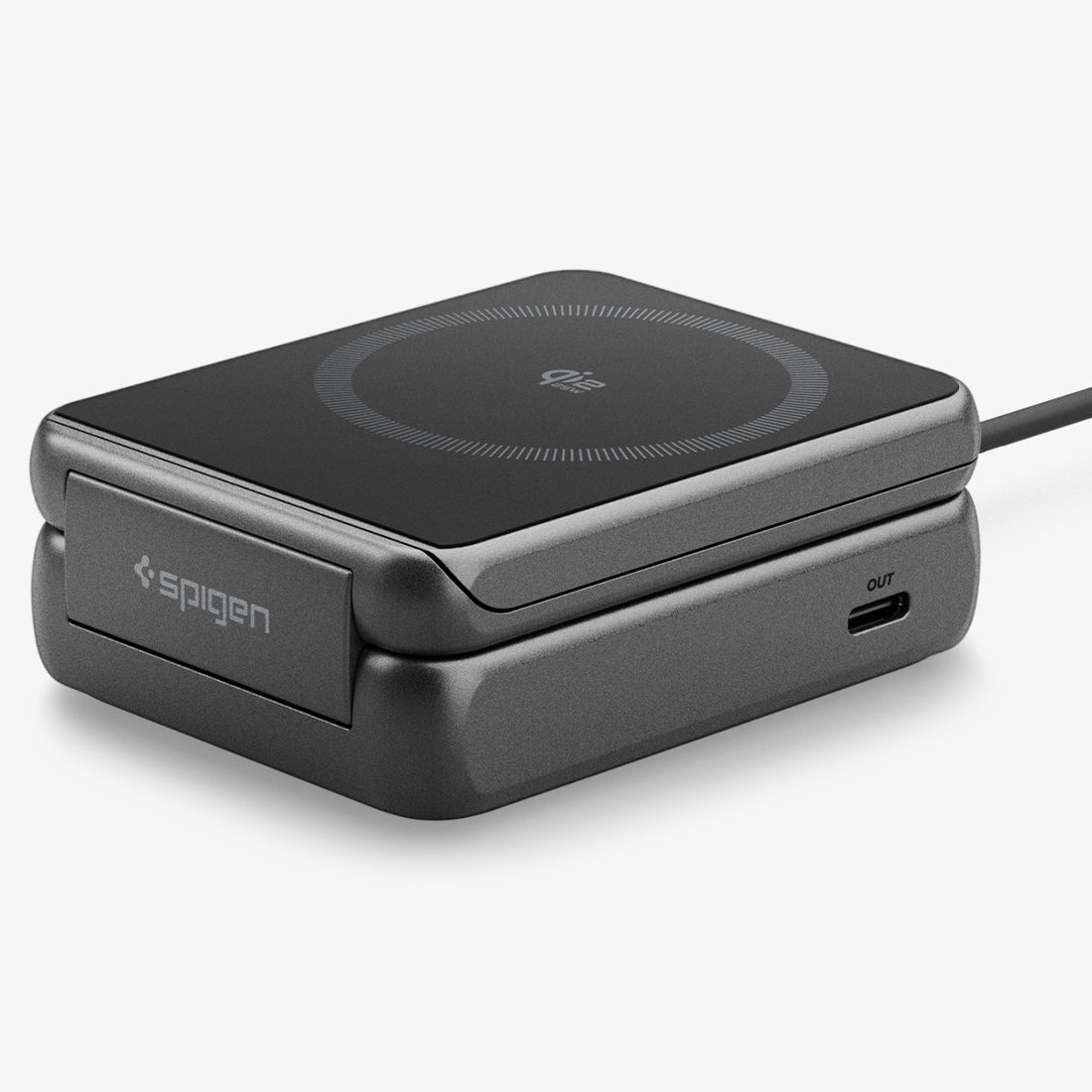 ACH10399 - 2-in-1 Magnetic Wireless Charger | EF302MOQ (Mag Fit) in Black showing front with folding