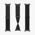 AMP11613 - Galaxy Watch Ultra Series - WBF1 showing three views of the WBF1 band alone, front, twisted, and back, highlighting the Spigen branding and hook closure.