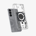 ACS09470 - Galaxy S25 Case Ultra Hybrid Metal Ring Neo One (MagFit) in Neo One showing the back, partial side and bottom hovering above the device