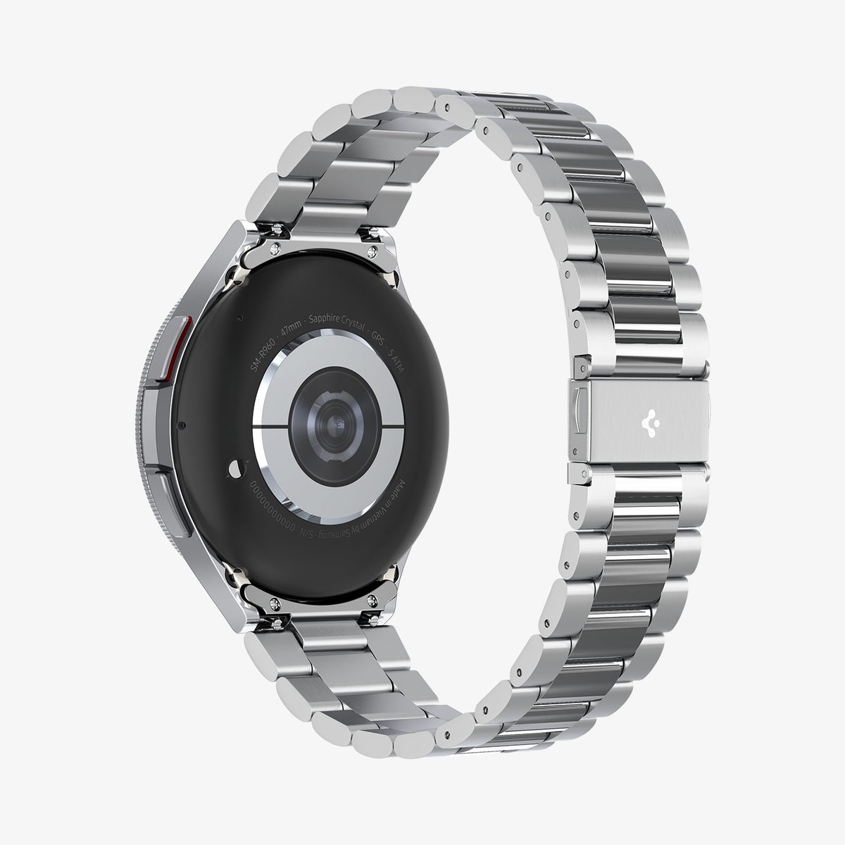 AMP06489 - Watch 6 Classic (47mm) Modern Fit 316L Band in Silver showing the back, partial inner side of the strap and bottom