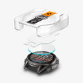 AGL09159 - Fenix 8 (43mm) Glas.tR EZ FIT in Clear showing the front of alignment tray hovering above the film strip, screen protector and the watch face