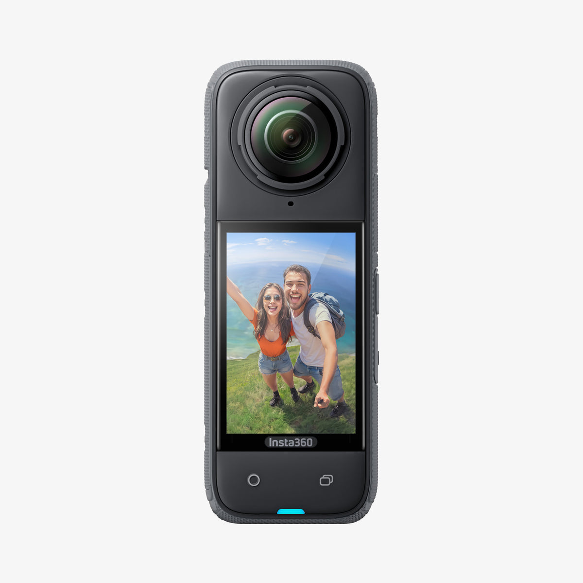 AGL09309 - X4 Insta360 Glas.tR SLIM in Black showing the front of the screen protector installed in the device