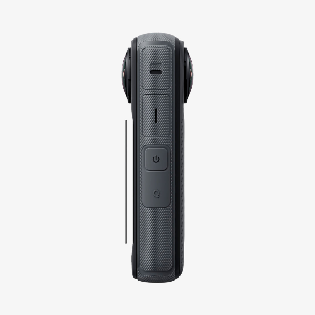 AGL09309 - X4 Insta360 Glas.tR SLIM in Black showing the side of the screen protector hovering in front of the device 