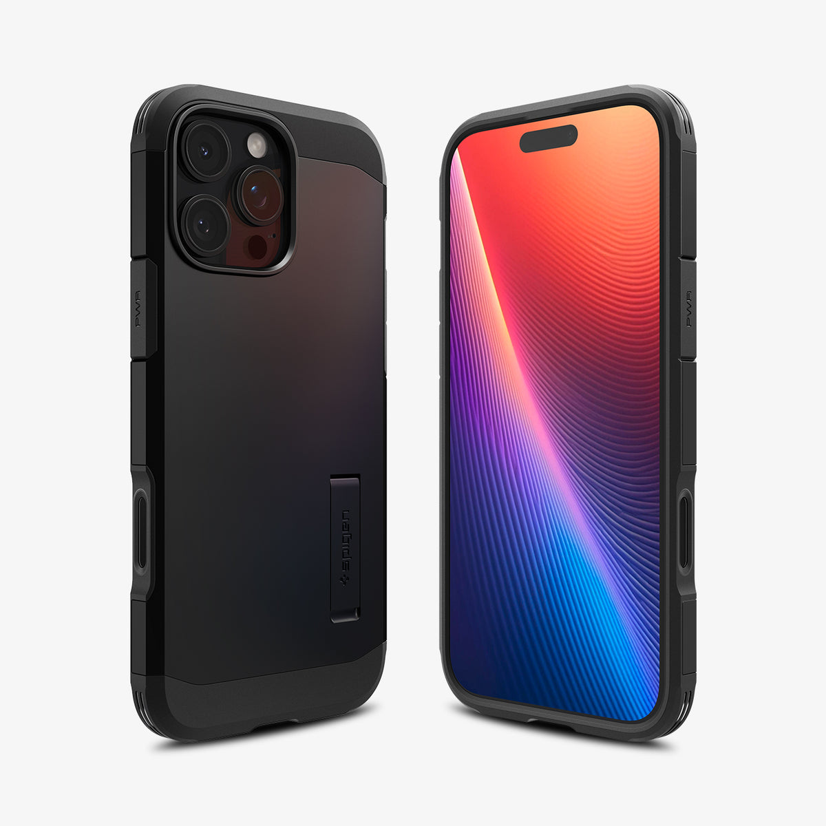 ACS08510 - iPhone 16 Pro Case Tough Armor T AI (MagFit) in Black showing the back, front and sides