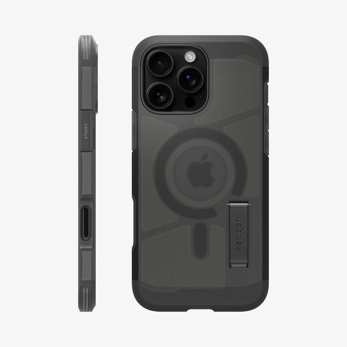 ACS09072 - iPhone 16 Pro Case Tough Armor T AI (MagFit) in Frost Black showing the back and side