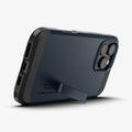 ACS08504 - iPhone 16 Pro Max Case Tough Armor T AI (MagFit) in Metal Slate showing the back and bottom with device propped up