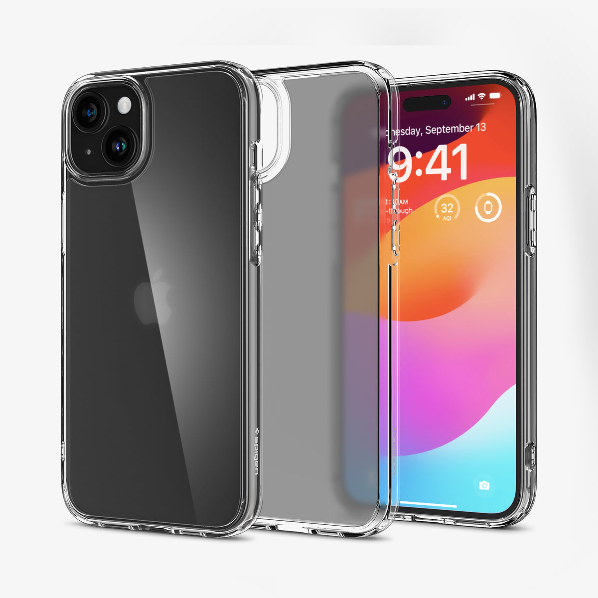 ACS06796 - iPhone 15 Case Ultra Hybrid in frost clear showing the back, inside and front