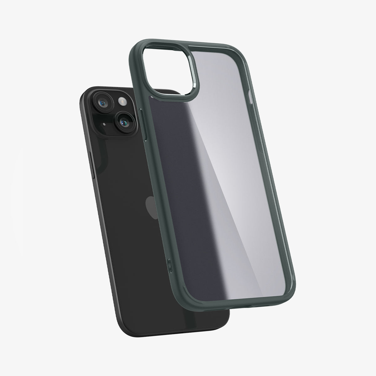 ACS06798 - iPhone 15 Case Ultra Hybrid in frost green showing the back with case hovering away from device
