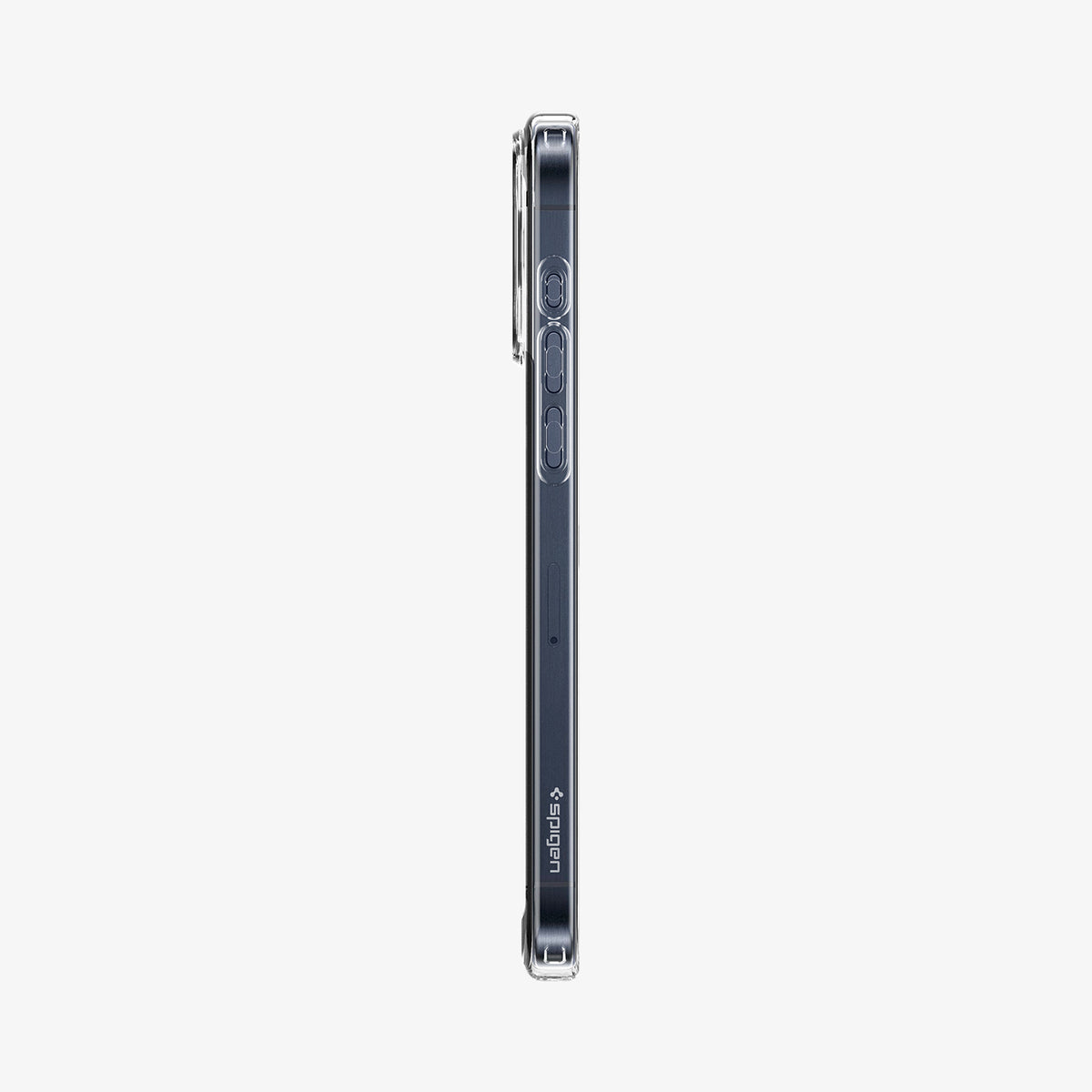 ACS06708 - iPhone 15 Pro Case Ultra Hybrid in frost clear showing the side with volume controls