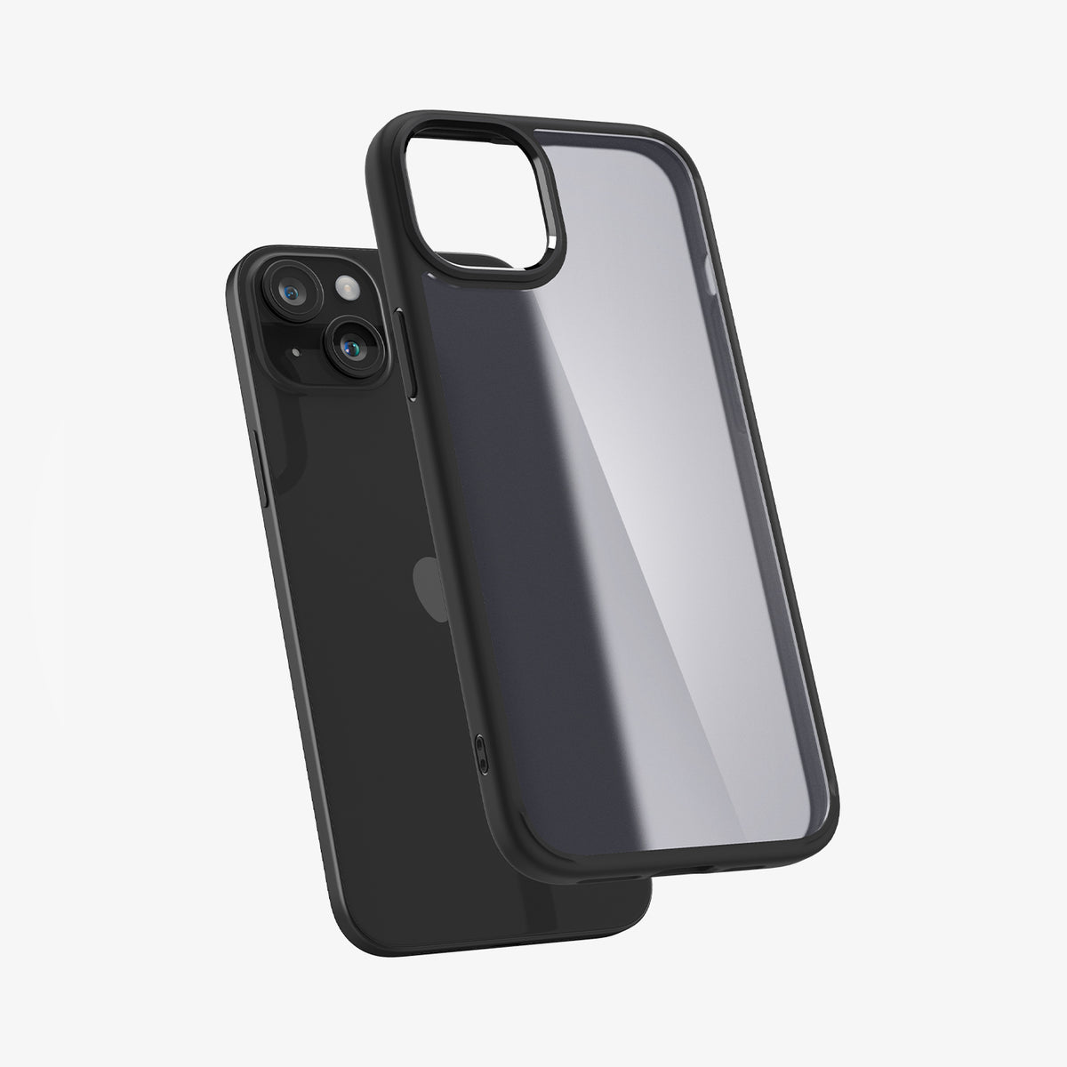 ACS06656 - iPhone 15 Plus Case Ultra Hybrid in frost black showing the back with case hovering away from device