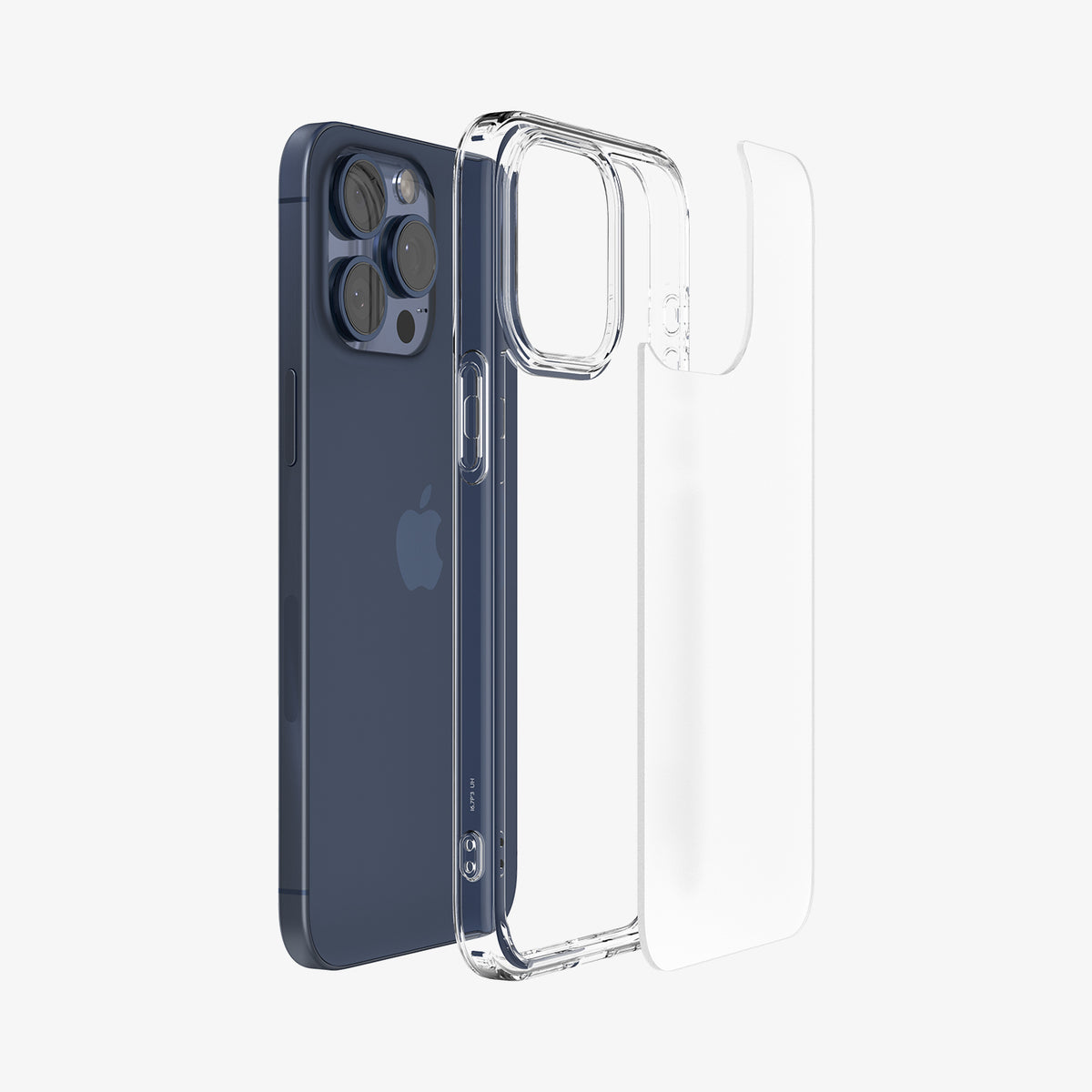 ACS06567 -  iPhone 15 Pro Max Case Ultra Hybrid in frost clear showing the back with multiple layers of case hovering away from device