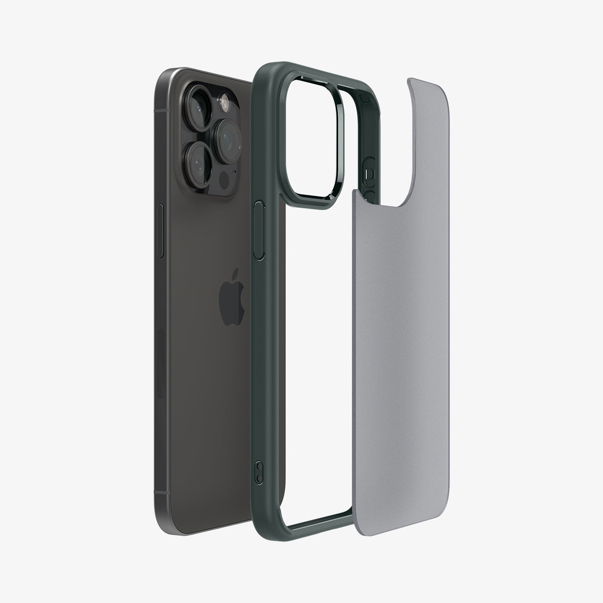 ACS06569  - iPhone 15 Pro Max Case Ultra Hybrid in frost green showing the back with multiple layers of case hovering away from device