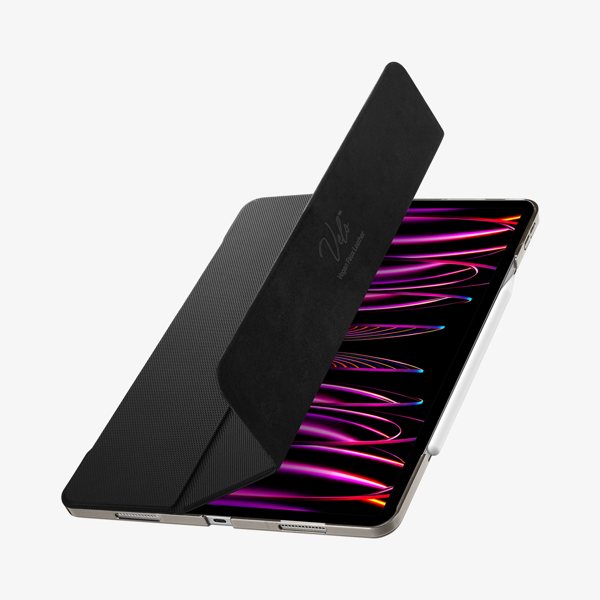 ACS02884 - iPad Pro 12.9" (2022/2021) Case Liquid Air Folio in black showing the front with cover half open