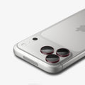 AGL12044 - iPhone 18 Pro Max / iPhone 18 Pro Optik Pro EZ Fit Lens Protector in burgundy showing a close-up of three lens protectors fitted securely over the camera lenses.