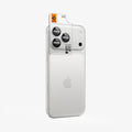 AGL12046 - iPhone 18 Pro Max / iPhone 18 Pro Optik Pro EZ Fit Lens Protector in Silver showing an alignment tray positioned over the camera lenses for precise installation.