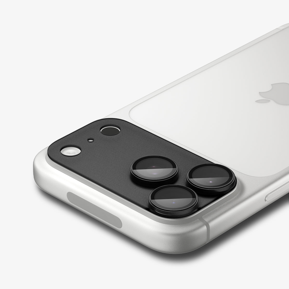 AGL12039 - iPhone 18 Pro Max Optik Pro XL EZ Fit Lens Protector in black showing the installed lens protector covering the full camera area with precise cutouts.