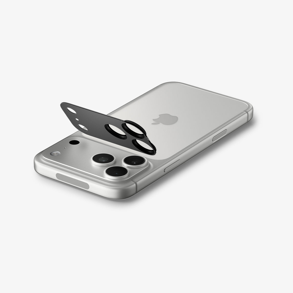 AGL12039 - iPhone 18 Pro Max Optik Pro XL EZ Fit Lens Protector in black showing the lens protector aligned above the camera area before installation.