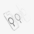 ACS09140 - iPhone 16e Case Ultra Hybrid (MagFit) in Carbon Fiber showing the inner layer hovering above the detached metal ring parts and the case