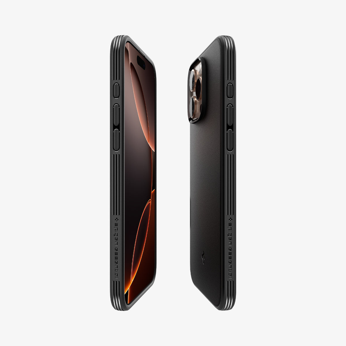 ACS08156 - iPhone 16 Pro Sand Blast in Matte Black showing the back and front