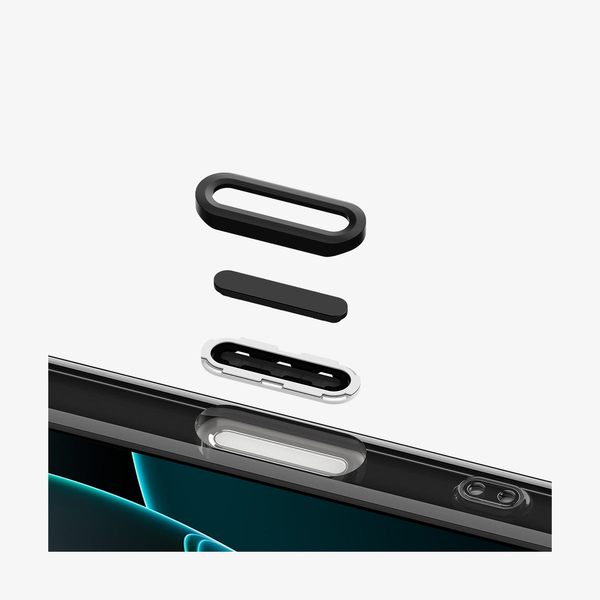 ACS09758 - iPhone 16 Pro Case c11 Series Sephiroth Edition (MagFit) showing the camera buttons detached, hovering above the camera cutout 
