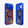 ACS11343 - iPhone 17 Pro Arcade case showing front exterior and interior view with pinball-inspired artwork and transparent blue shell