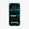ACS11651 - Front view of iPhone 17 Pro in Spigen Cadence C11 green case showing lock screen