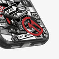 ACS11842 - Spigen Signal C11 iPhone 17 Pro case showing a close-up of the Spigen Signal C11 case bottom corner with Police, Detour, and Don't Walk sign graphics