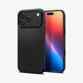 ACS09906 - iPhone 18 Pro Max / iPhone 17 Pro Max Enzo Aramid T (Mag Fit) Black Black showing front and back views highlighting the slim profile, textured finish, and precise button cutouts