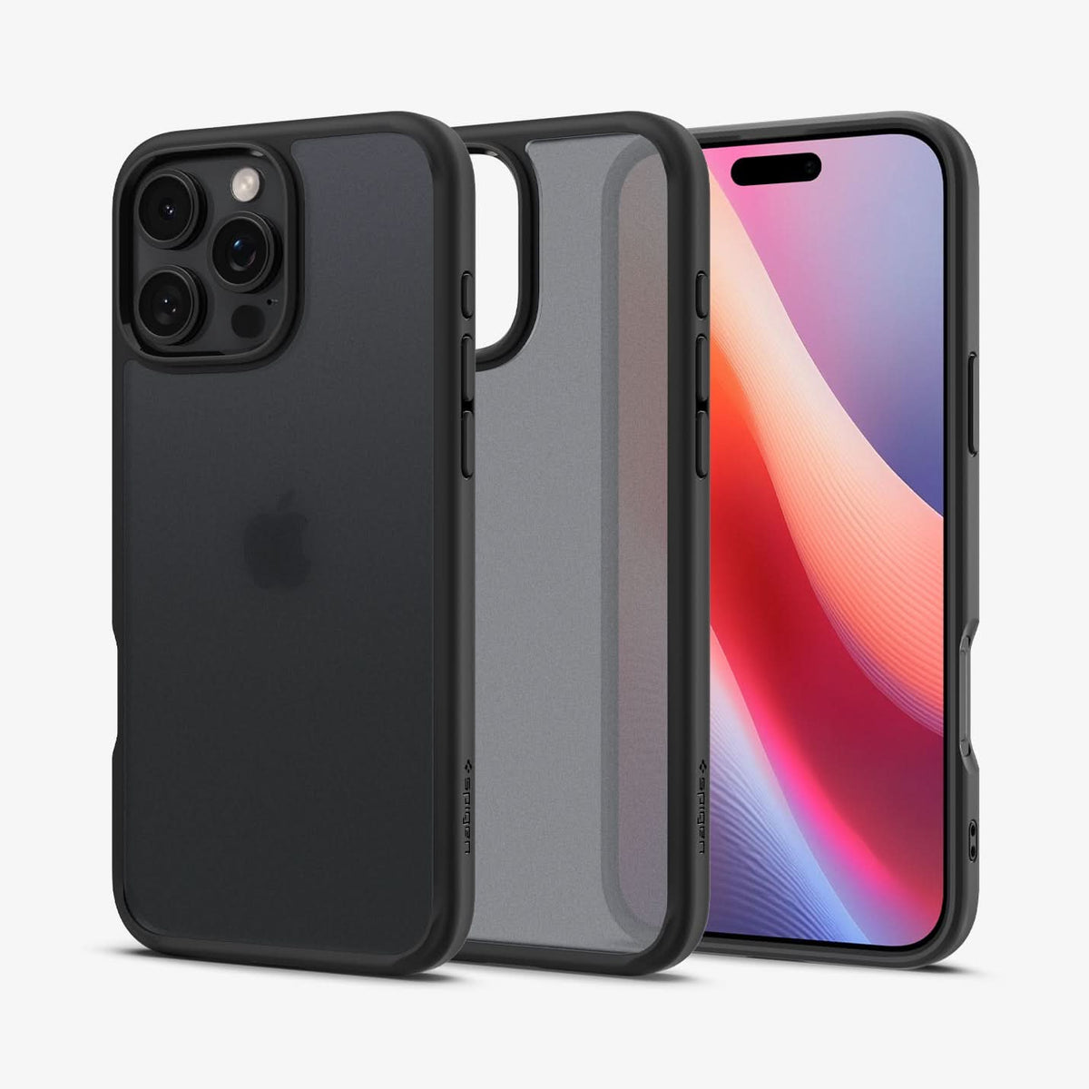 ACS07995 - iPhone 16 Pro Max Case Ultra Hybrid in Frost Black showing the back, partial sides, inner side and front