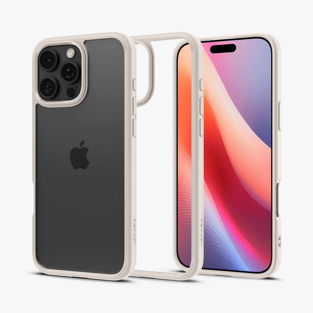 ACS08385 - iPhone 16 Pro Max Case Ultra Hybrid in Natural Titanium showing the back, partial sides, inner side and front