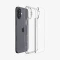 ACS08197 - iPhone 16 Case Ultra Hybrid in Crystal Clear showing the back, detached from the frame of the case aligned with the device