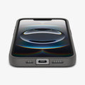 ACS09532 - iPhone 16e Case Liquid Air in Marble Gray showing the front, partial side and bottom device zoomed in