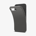 ACS09532 - iPhone 16e Case Liquid Air in Marble Gray showing the back, partial side slightly lifted