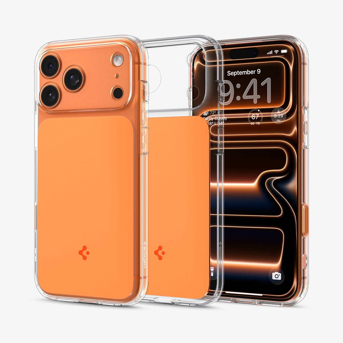 ACS10468 - iPhone 18 Pro Max / iPhone 17 Pro Max Ultra Hybrid T (Mag Fit) in Glossy Orange showing the back, front and inside