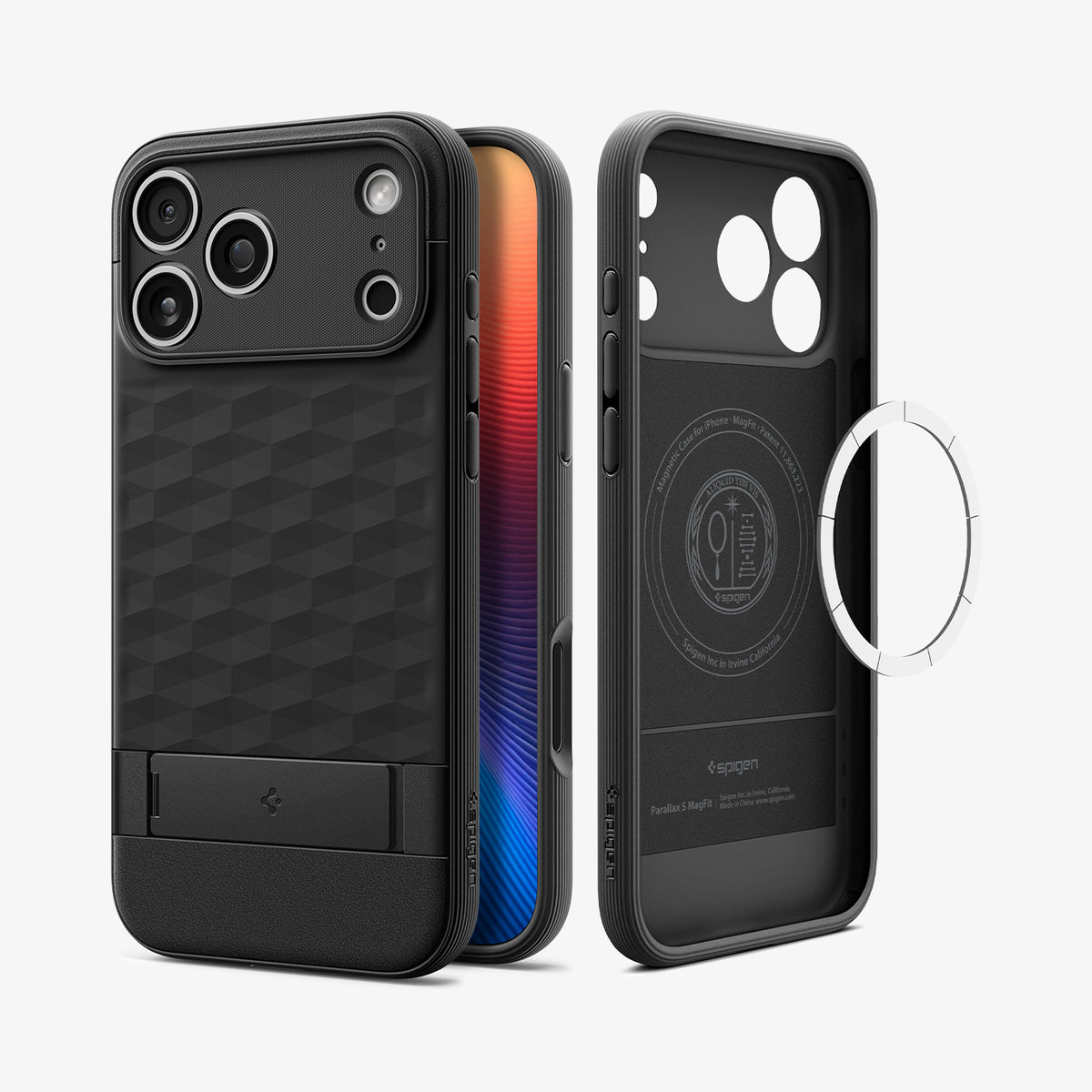 ACS09964 - iPhone 17 Pro Series Case Parallax S (MagFit) in black showing the back and inside magnet ring layer