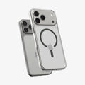 ACS10067 - iPhone 17 Pro Ultra Hybrid (MagFit) in Clear Graphite showing the front of layer hovering above the magfit magnet plate and the case