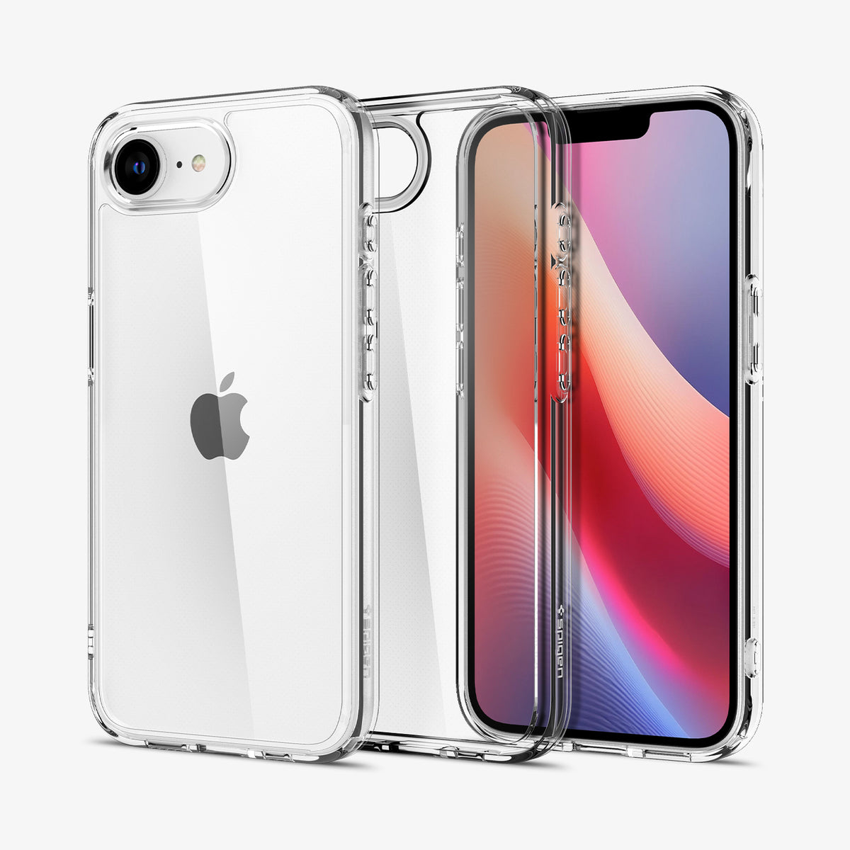 ACS09160 - iPhone 16e Case Ultra Hybrid in Crystal Clear showing the back, inner, front and partial sides