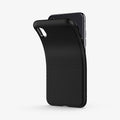 057CS22123  - iPhone XS Case Liquid Air in  Matte Black showing the back of soft tpu back case partially peeled from behind a device