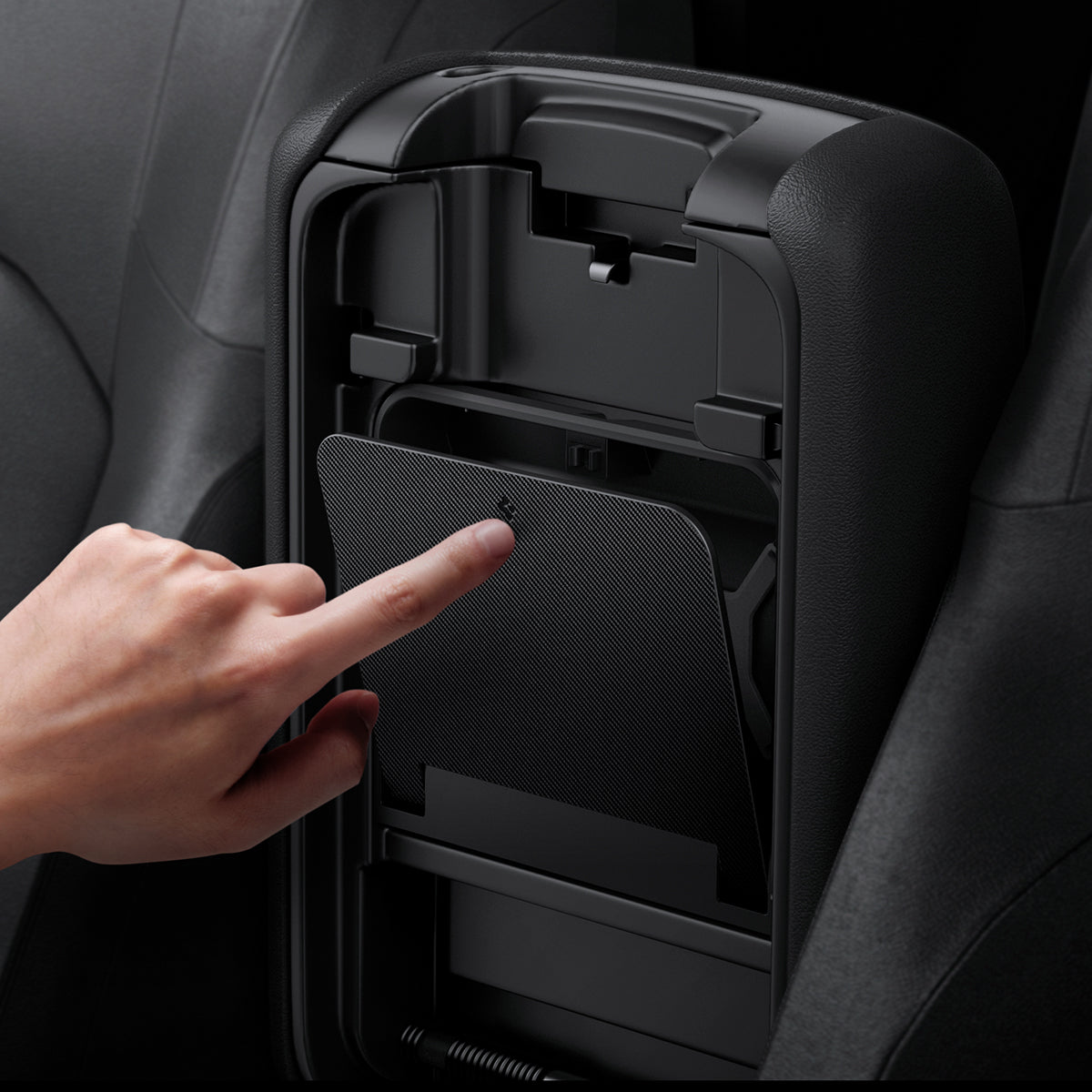 ACP09216 - Jeep Series -  Center Console Hidden Storage Box | JO221 showing click to open
