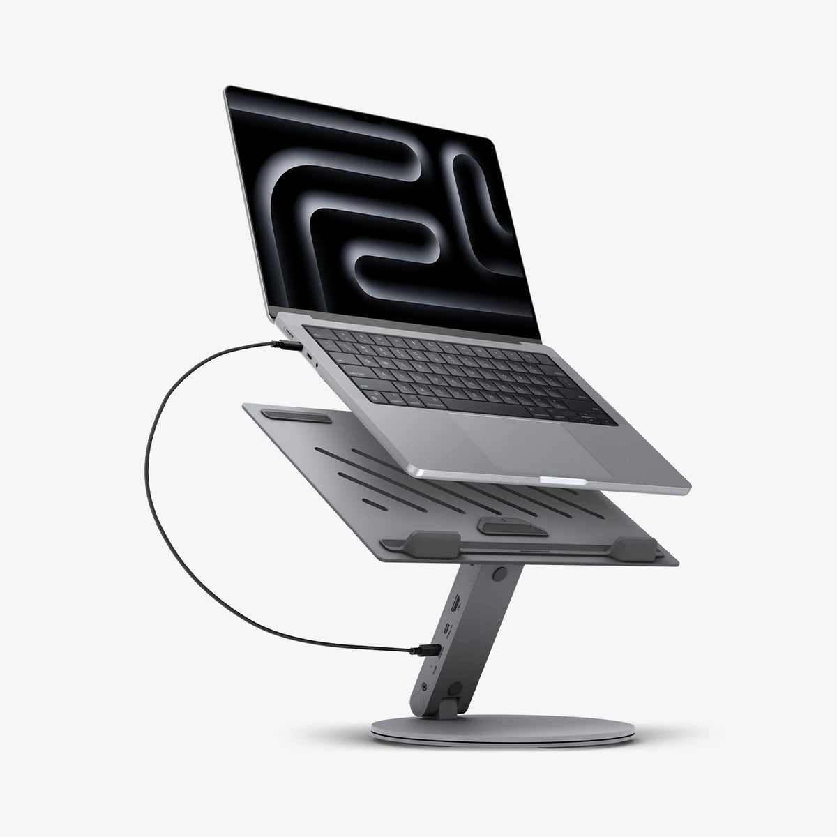 AMP08885 - Laptop Stand Hub LD204H showing with laptop on the top.