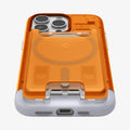 AFA08574 - MagSafe Card Holder Classic C1 (MagFit) in Tangerine showing the front and bottom attached to the back of the device bottom zoomed in