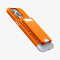 AFA08574 - MagSafe Card Holder Classic C1 (MagFit) in Tangerine showing the side and partial front attached to the back of the device showing side and partial bottom