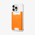 AFA08574 - MagSafe Card Holder Classic C1 (MagFit) in Tangerine showing the front, partial back attached to the back of the device with a card inserted