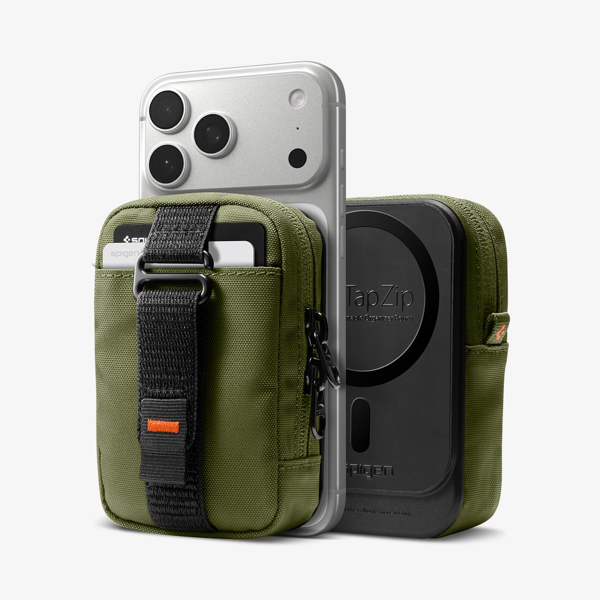 AFA10227 - Portable Organizer Pouch Tintap Zip MagFit in Olive Green showing back and front