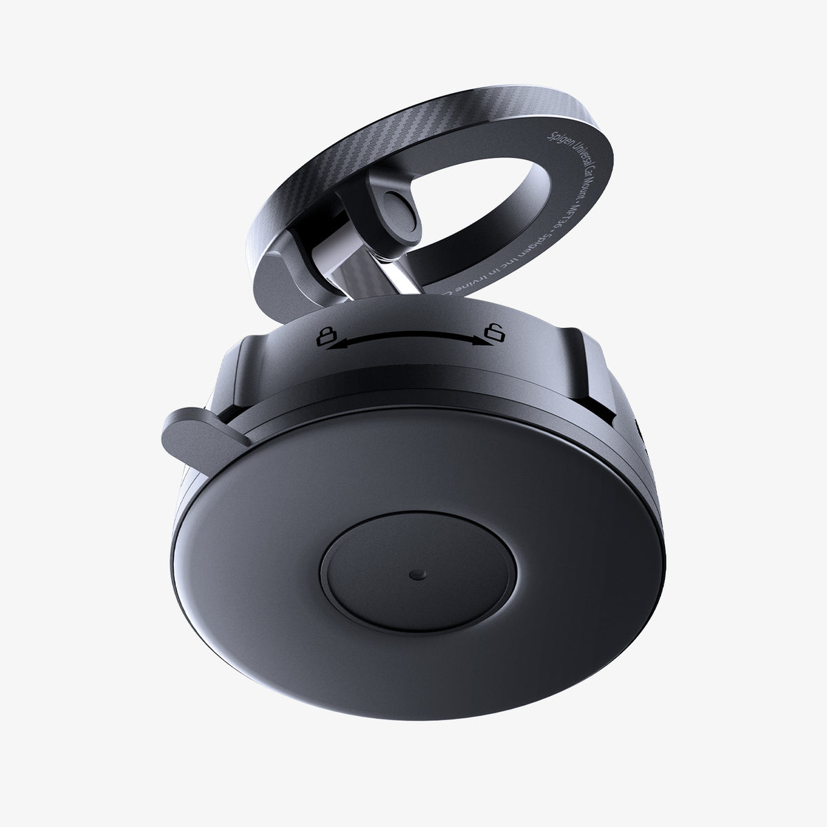 ACP11658 - Spigen Magnetic Car Mount (Mag Fit) MFT 36-1 showing the underside of the mount with the suction base and VacuumLock mechanism visible