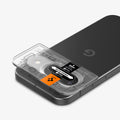 AGL08443 - Pixel 9 Case Optik EZ Fit Lens Protector in Crystal Clear showing the installation tray with lens attached to the device