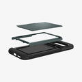ACS07696 - Pixel 9 Pro Case Slim Armor CS in Abyss Green showing the back cover hovering above the frame and back case