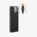 AGL09107 - Pixel 9 Pro Fold Optik EZ Fit Lens Protector in Crystal Clear showing the installation tray hovering in front of the lens protectors and the device