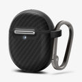 ACS07649 - Pixel Buds Pro 2 Case Enzo Aramid in Matte Black showing the front, partial side with carabiner